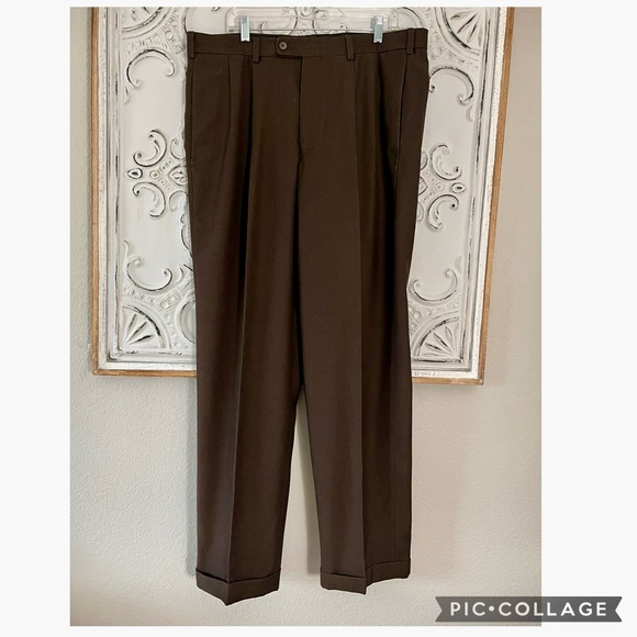 Perry Ellis Other - PERRY ELLIS PORTFOLIO RAYON BLEND PLEATED CUFFS MODERN SLIM FIT BROWN DRESS PANT
